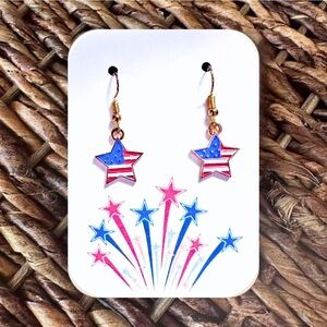 New Patriotic Star Dangle Earrings (1.5” Long x 0.6” Wide)
